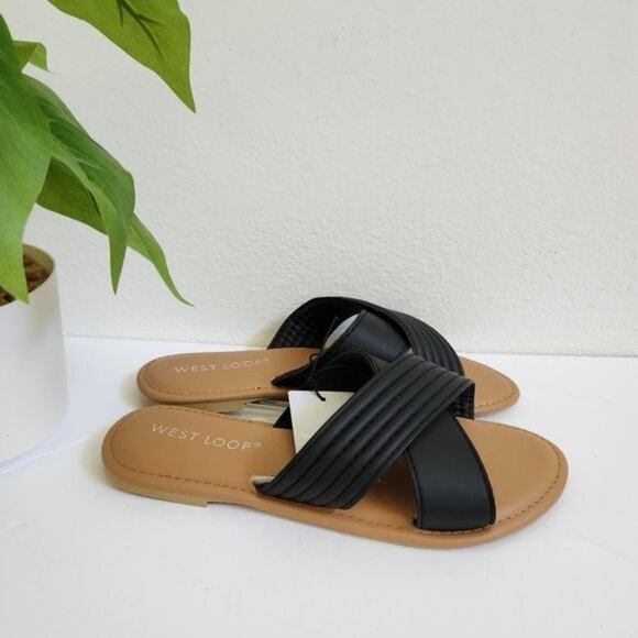 West Loop Cross Strap Black Sandals Size S 5/6 - Picture 6 of 8